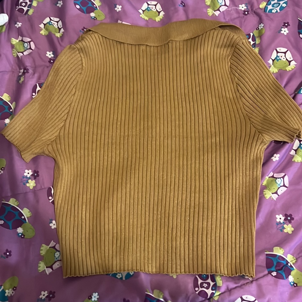Tan, button down, crop tee - Picture 2 of 2